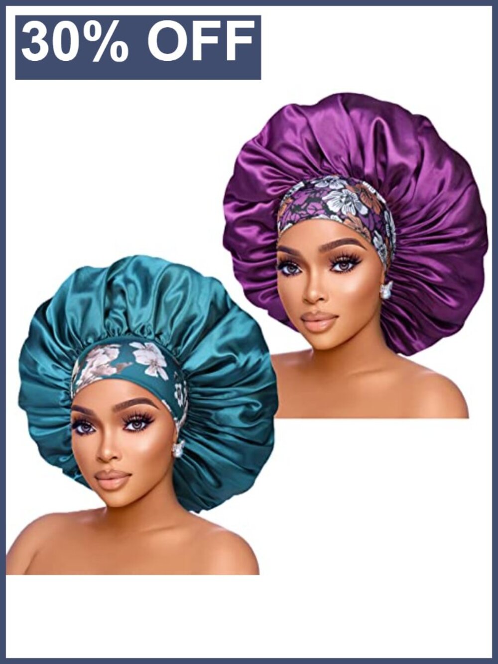Silk Satin Bonnet Hair Cap 2 Pack Extra Large Sleeping Bonnets for Curly Hair